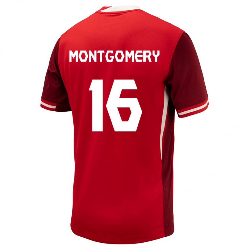 Gyermek Labdarúgás Kanada Callum Montgomery #16 Piros Hazai Jersey 24-26 Mez Póló Ing