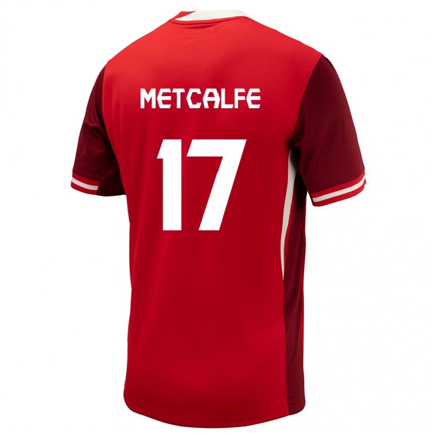 Gyermek Labdarúgás Kanada Patrick Metcalfe #17 Piros Hazai Jersey 24-26 Mez Póló Ing