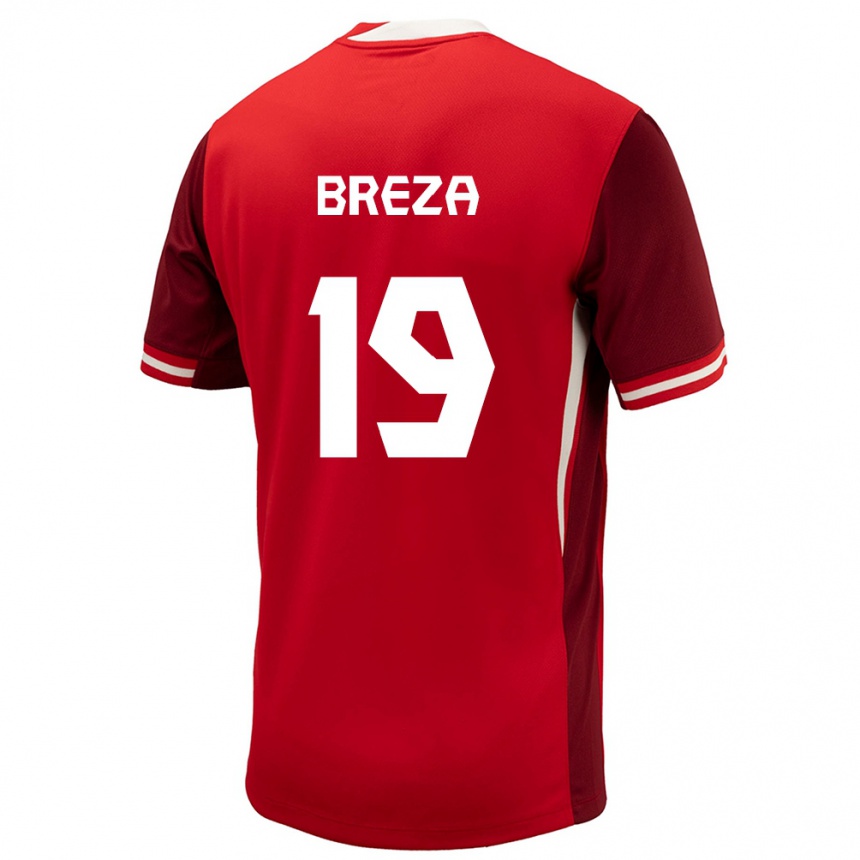 Gyermek Labdarúgás Kanada Sebastian Breza #19 Piros Hazai Jersey 24-26 Mez Póló Ing