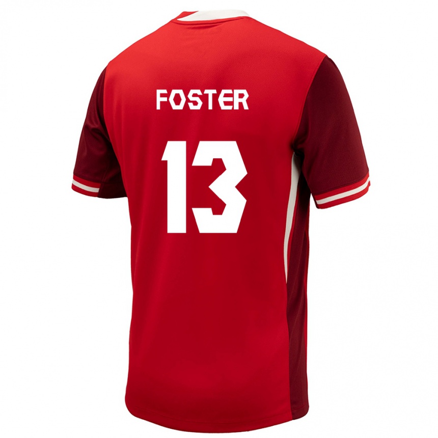 Gyermek Labdarúgás Kanada Rylee Foster #13 Piros Hazai Jersey 24-26 Mez Póló Ing