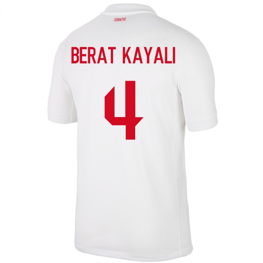 Gyermek Labdarúgás Törökország Hasan Berat Kayalı #4 Fehér Hazai Jersey 24-26 Mez Póló Ing