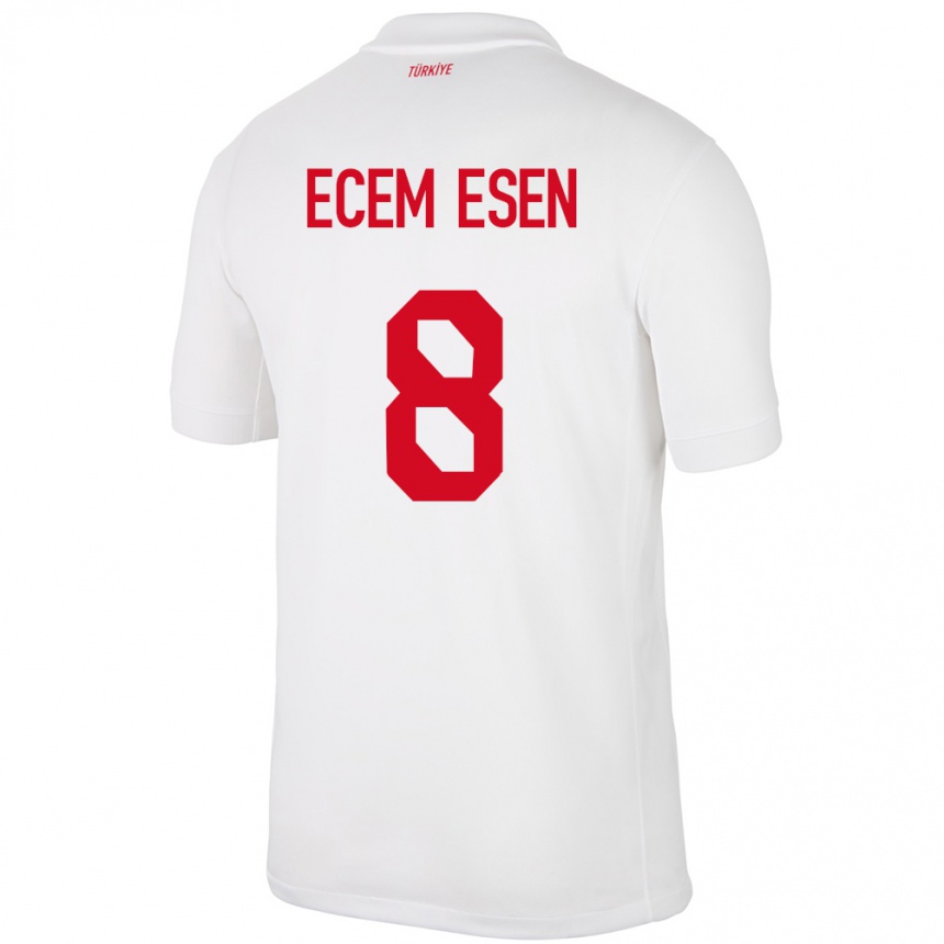 Gyermek Labdarúgás Törökország Emine Ecem Esen #8 Fehér Hazai Jersey 24-26 Mez Póló Ing