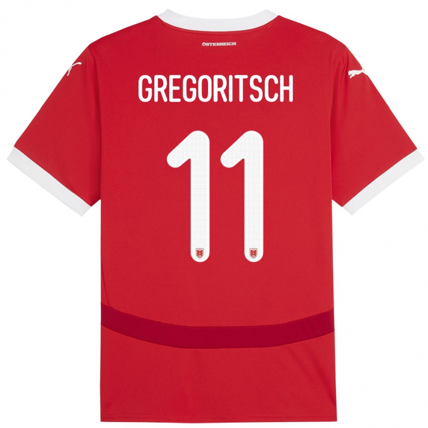 Gyermek Labdarúgás Ausztria Michael Gregoritsch #11 Piros Hazai Jersey 24-26 Mez Póló Ing