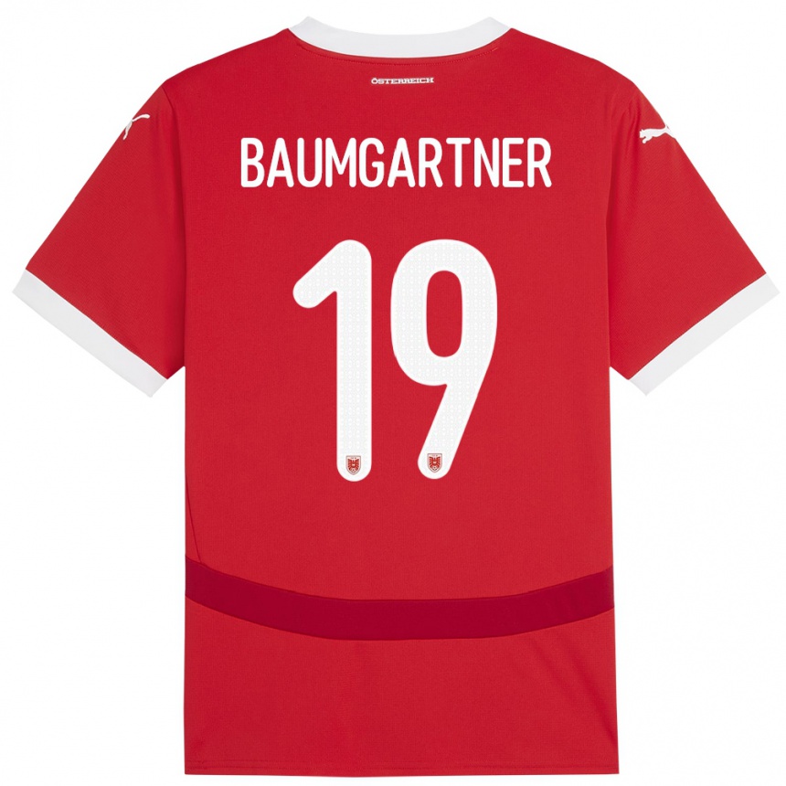 Gyermek Labdarúgás Ausztria Christoph Baumgartner #19 Piros Hazai Jersey 24-26 Mez Póló Ing