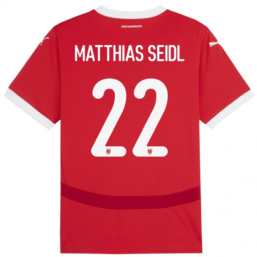 Gyermek Labdarúgás Ausztria Matthias Seidl #22 Piros Hazai Jersey 24-26 Mez Póló Ing