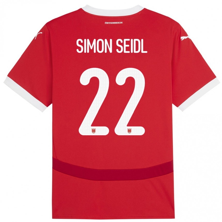 Gyermek Labdarúgás Ausztria Simon Seidl #22 Piros Hazai Jersey 24-26 Mez Póló Ing