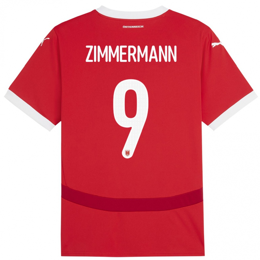 Gyermek Labdarúgás Ausztria Bernhard Zimmermann #9 Piros Hazai Jersey 24-26 Mez Póló Ing