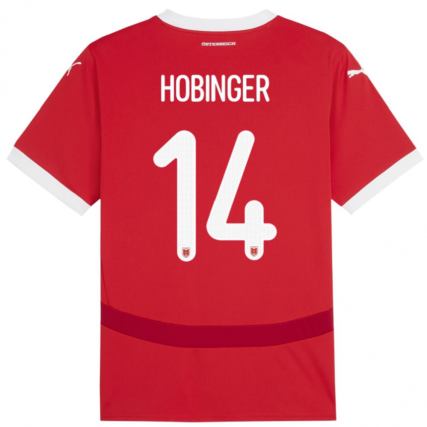 Gyermek Labdarúgás Ausztria Marie Höbinger #14 Piros Hazai Jersey 24-26 Mez Póló Ing