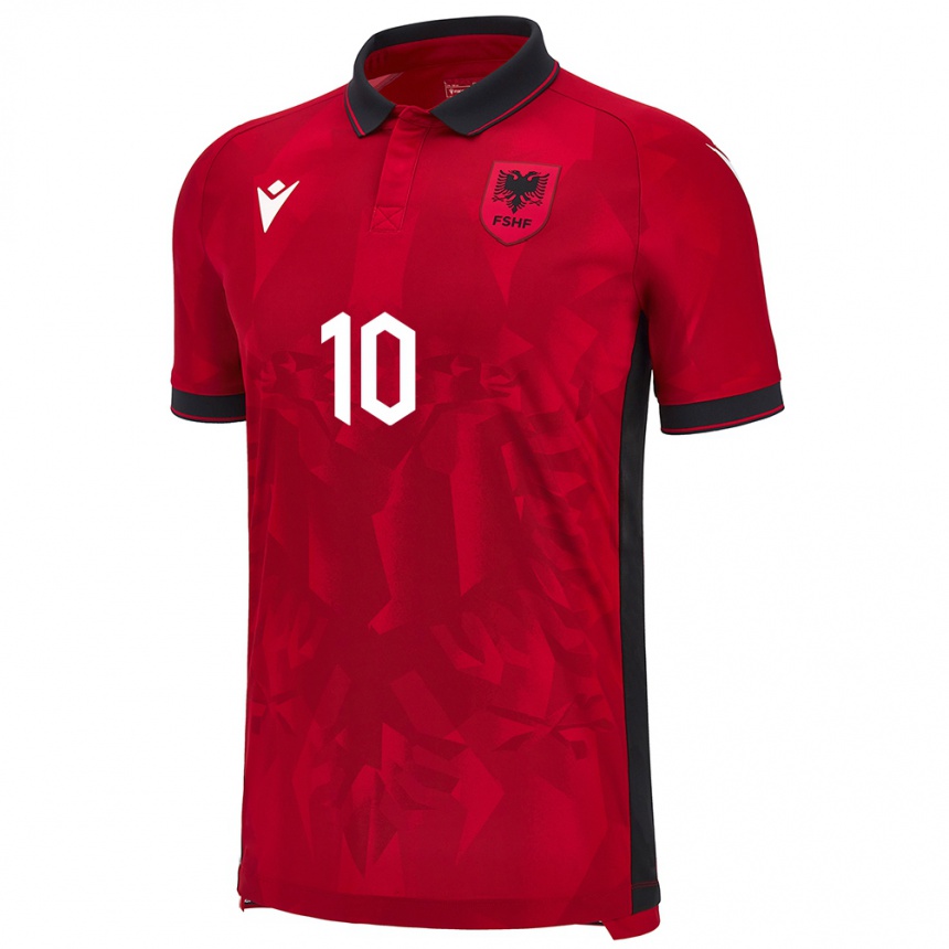 Gyermek Labdarúgás Albania Qëndresa Krasniqi #10 Piros Hazai Jersey 24-26 Mez Póló Ing