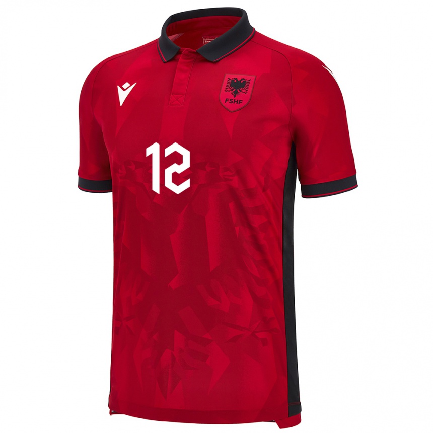 Gyermek Labdarúgás Albania Antigona Hyska #12 Piros Hazai Jersey 24-26 Mez Póló Ing