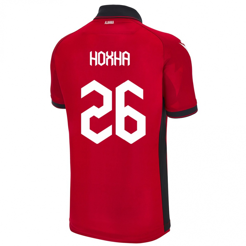 Gyermek Labdarúgás Albania Arbër Hoxha #26 Piros Hazai Jersey 24-26 Mez Póló Ing