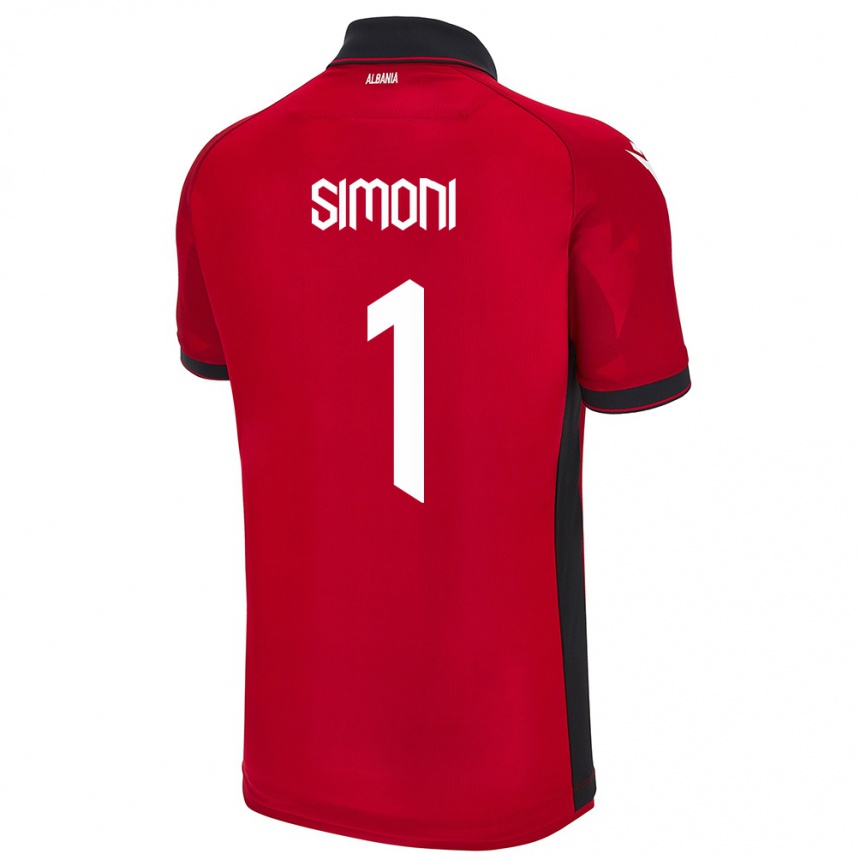 Gyermek Labdarúgás Albania Simon Simoni #1 Piros Hazai Jersey 24-26 Mez Póló Ing