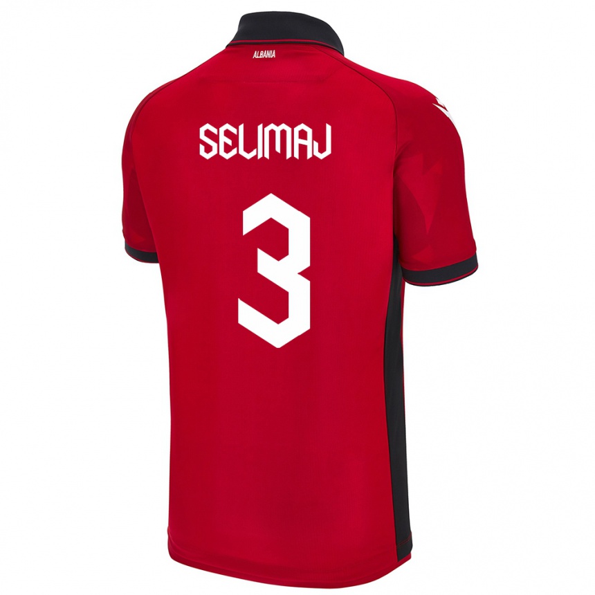 Gyermek Labdarúgás Albania Ermis Selimaj #3 Piros Hazai Jersey 24-26 Mez Póló Ing