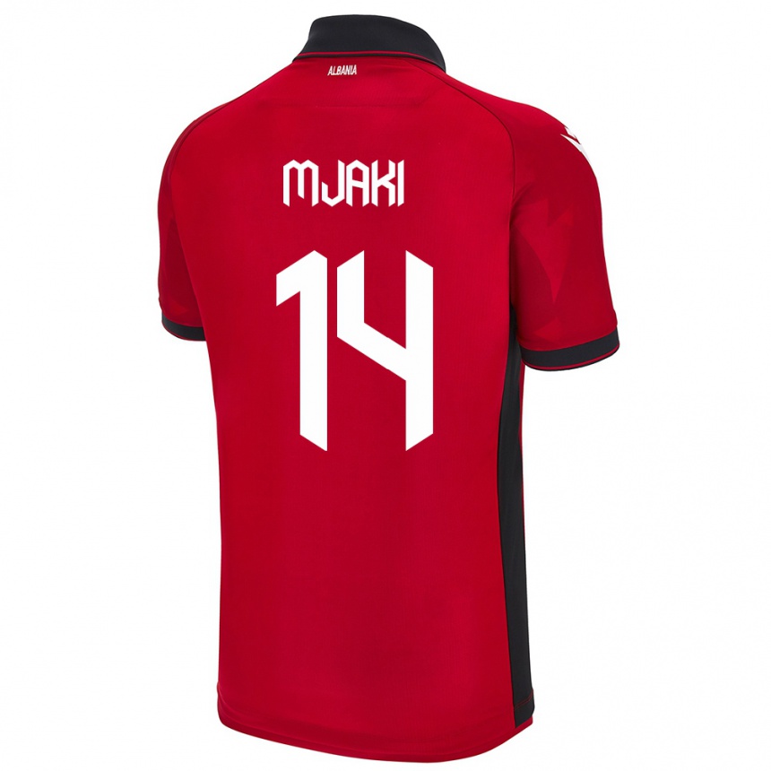 Gyermek Labdarúgás Albania Agan Mjaki #14 Piros Hazai Jersey 24-26 Mez Póló Ing