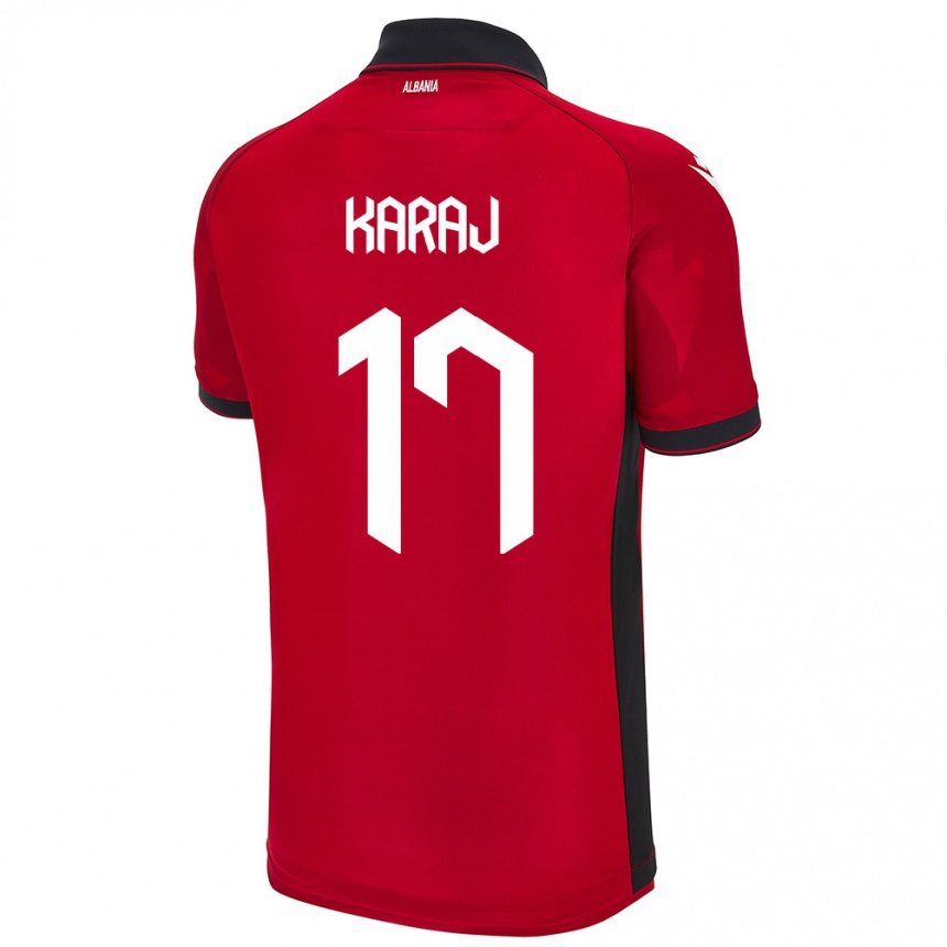 Gyermek Labdarúgás Albania Eraldo Karaj #17 Piros Hazai Jersey 24-26 Mez Póló Ing