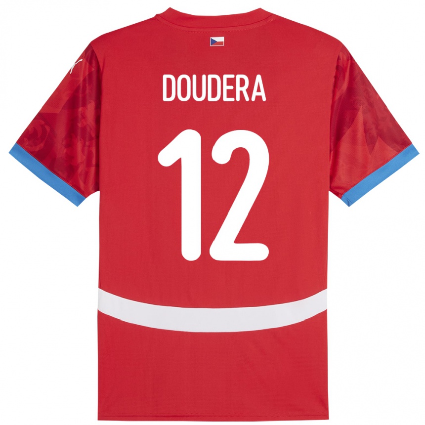 Gyermek Labdarúgás Csehország David Doudera #12 Piros Hazai Jersey 24-26 Mez Póló Ing