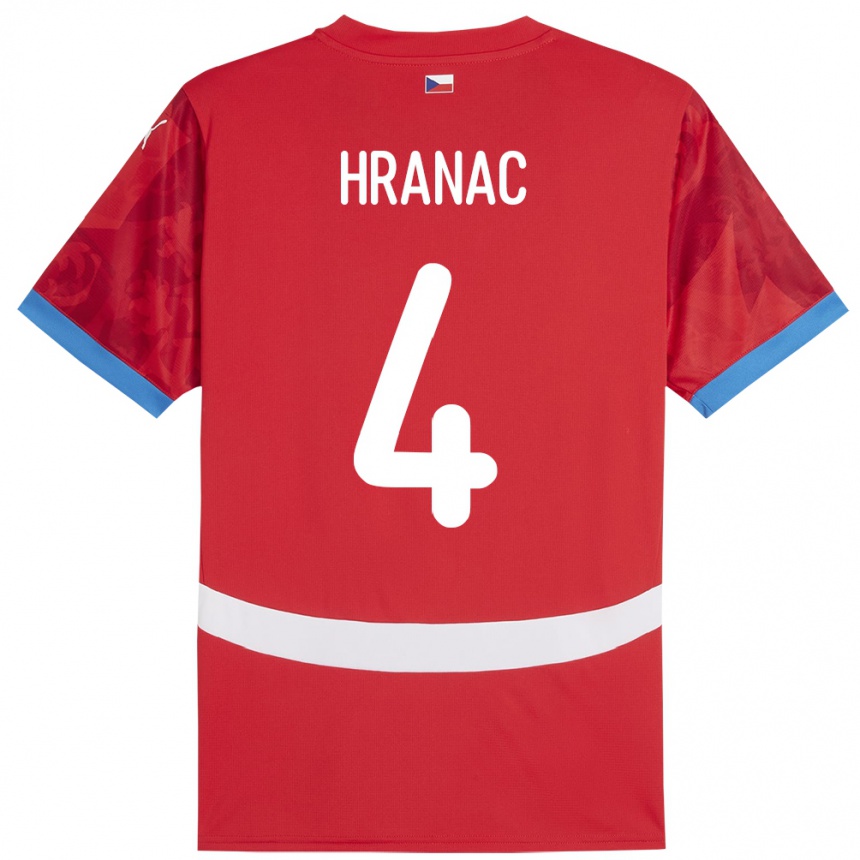 Gyermek Labdarúgás Csehország Robin Hranac #4 Piros Hazai Jersey 24-26 Mez Póló Ing