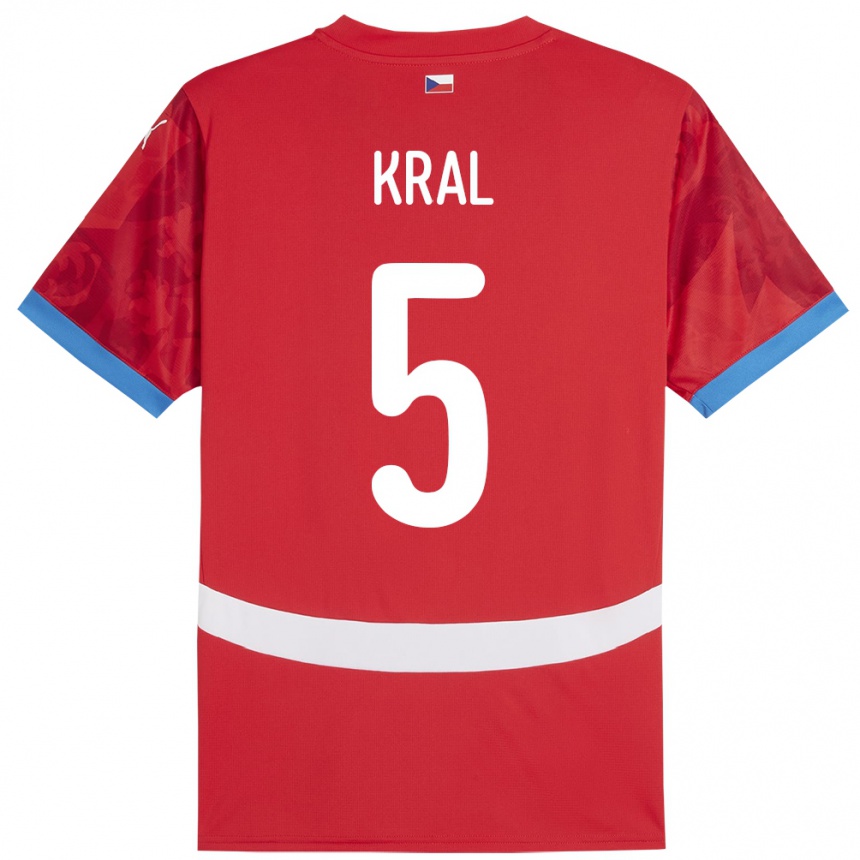 Gyermek Labdarúgás Csehország Tomas Kral #5 Piros Hazai Jersey 24-26 Mez Póló Ing