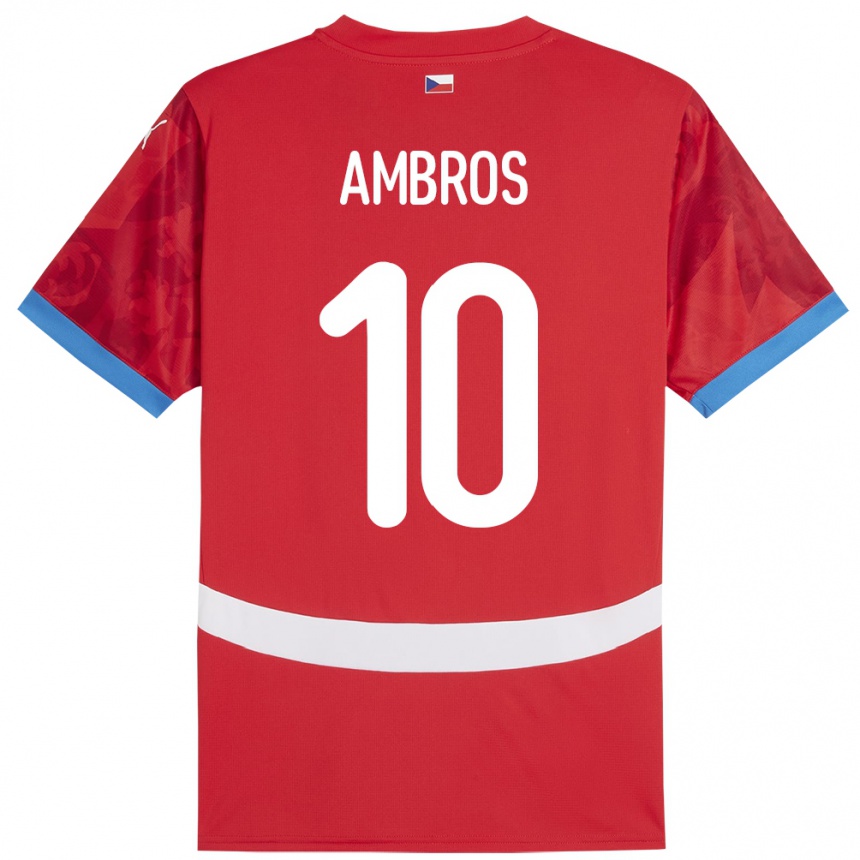 Gyermek Labdarúgás Csehország Lukas Ambros #10 Piros Hazai Jersey 24-26 Mez Póló Ing