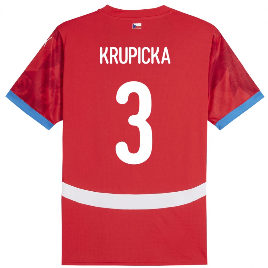 Gyermek Labdarúgás Csehország David Krupicka #3 Piros Hazai Jersey 24-26 Mez Póló Ing