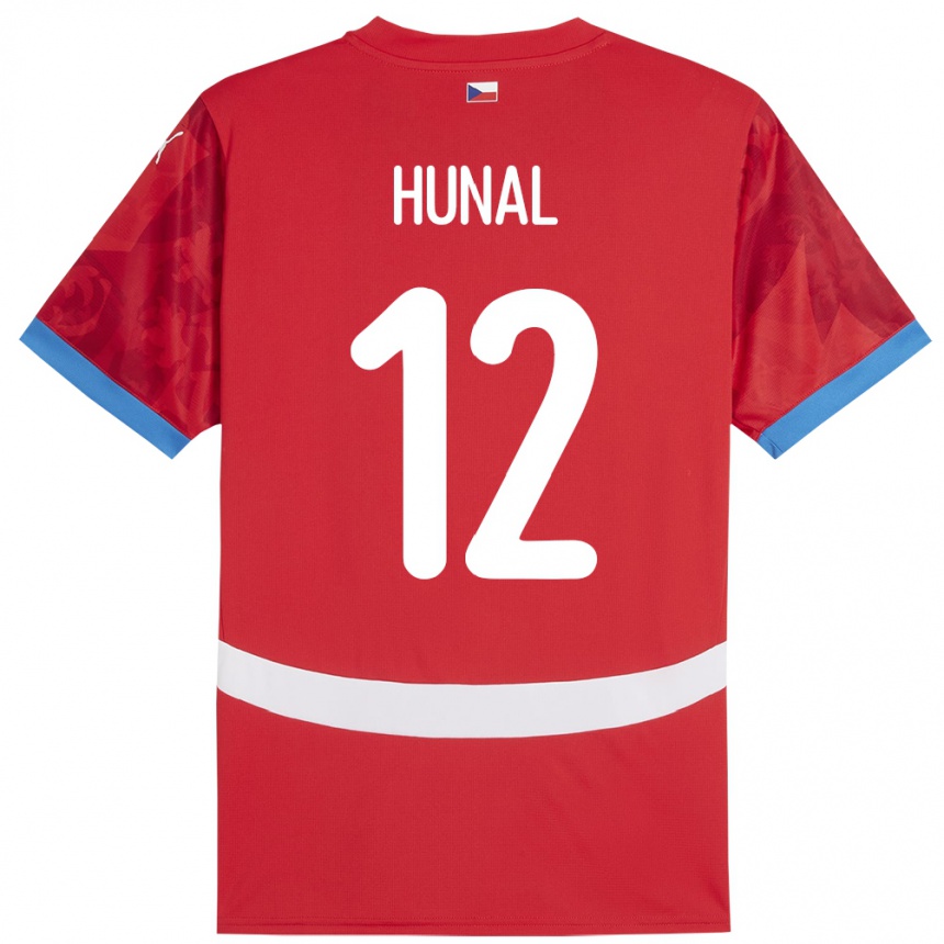 Gyermek Labdarúgás Csehország Eric Hunal #12 Piros Hazai Jersey 24-26 Mez Póló Ing