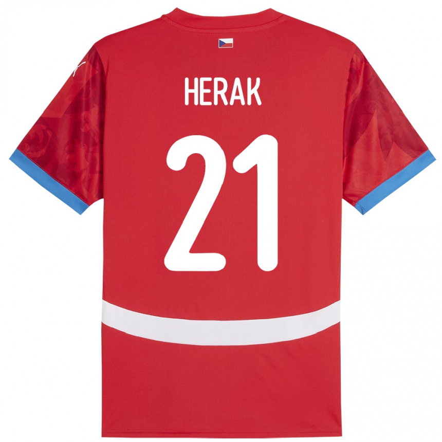 Gyermek Labdarúgás Csehország Frantisek Herak #21 Piros Hazai Jersey 24-26 Mez Póló Ing