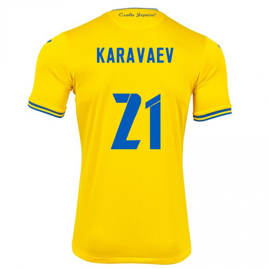 Gyermek Labdarúgás Ukrajna Oleksandr Karavaev #21 Sárga Hazai Jersey 24-26 Mez Póló Ing