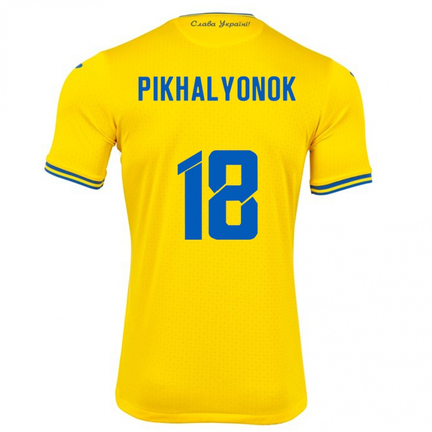 Gyermek Labdarúgás Ukrajna Oleksandr Pikhalyonok #18 Sárga Hazai Jersey 24-26 Mez Póló Ing