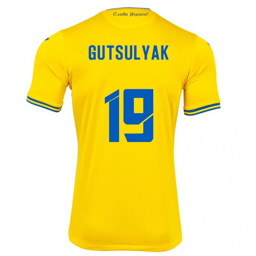 Gyermek Labdarúgás Ukrajna Oleksiy Gutsulyak #19 Sárga Hazai Jersey 24-26 Mez Póló Ing