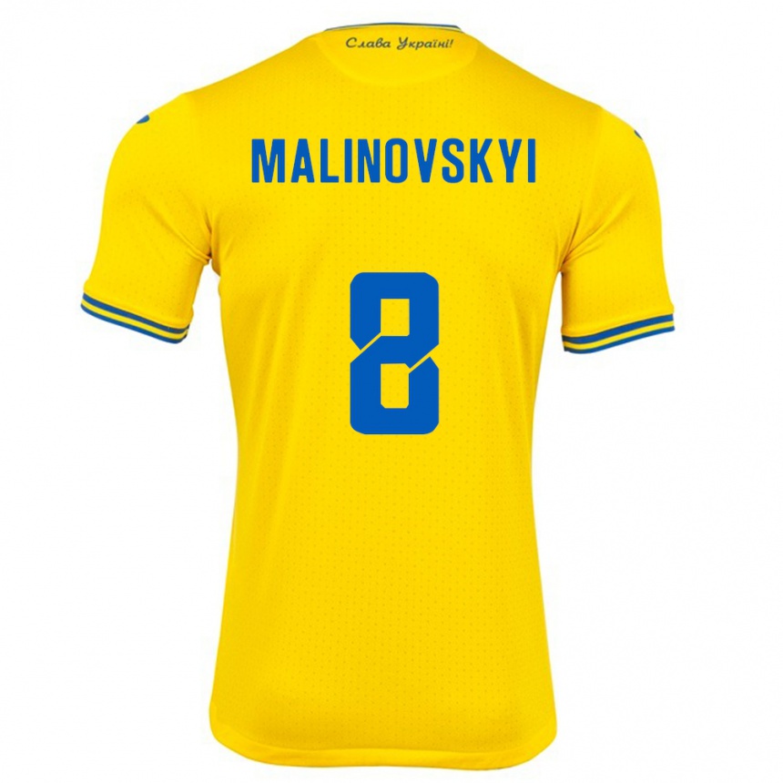 Gyermek Labdarúgás Ukrajna Ruslan Malinovskyi #8 Sárga Hazai Jersey 24-26 Mez Póló Ing