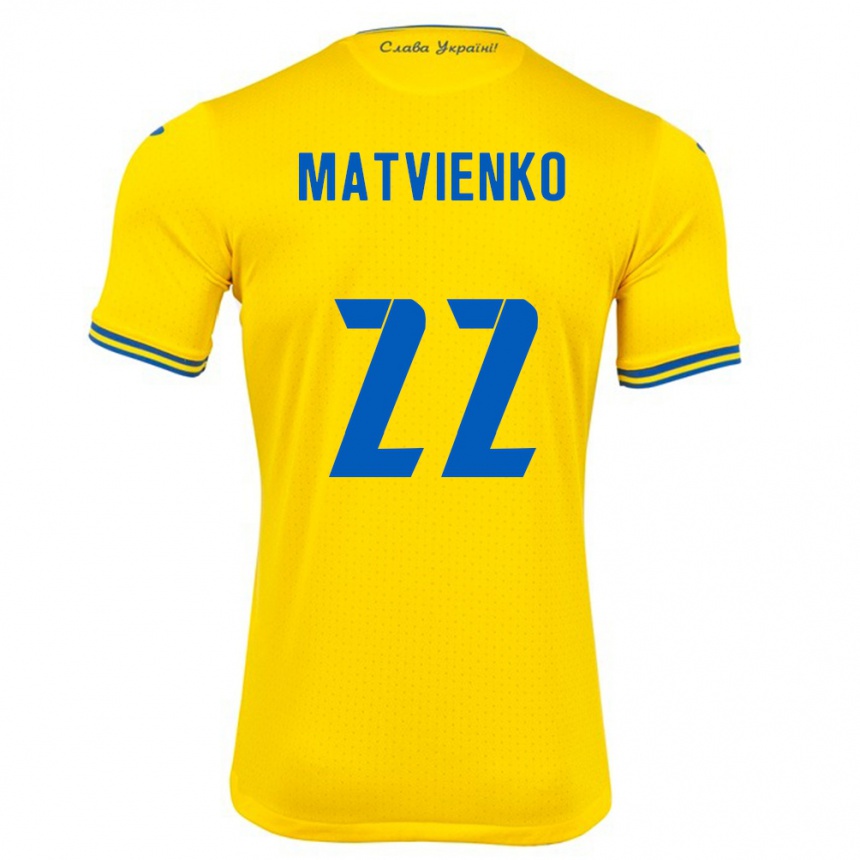 Gyermek Labdarúgás Ukrajna Mykola Matvienko #22 Sárga Hazai Jersey 24-26 Mez Póló Ing