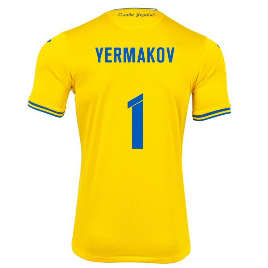 Gyermek Labdarúgás Ukrajna Georgiy Yermakov #1 Sárga Hazai Jersey 24-26 Mez Póló Ing