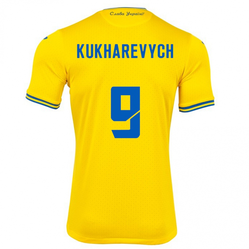 Gyermek Labdarúgás Ukrajna Mykola Kukharevych #9 Sárga Hazai Jersey 24-26 Mez Póló Ing