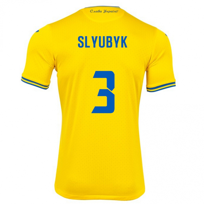 Gyermek Labdarúgás Ukrajna Bogdan Slyubyk #3 Sárga Hazai Jersey 24-26 Mez Póló Ing