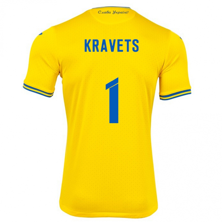 Gyermek Labdarúgás Ukrajna Vladyslav Kravets #1 Sárga Hazai Jersey 24-26 Mez Póló Ing