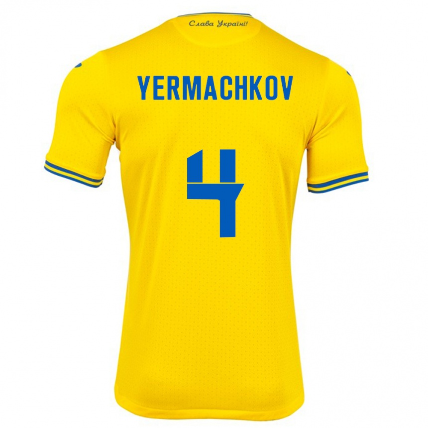 Gyermek Labdarúgás Ukrajna Ivan Yermachkov #4 Sárga Hazai Jersey 24-26 Mez Póló Ing