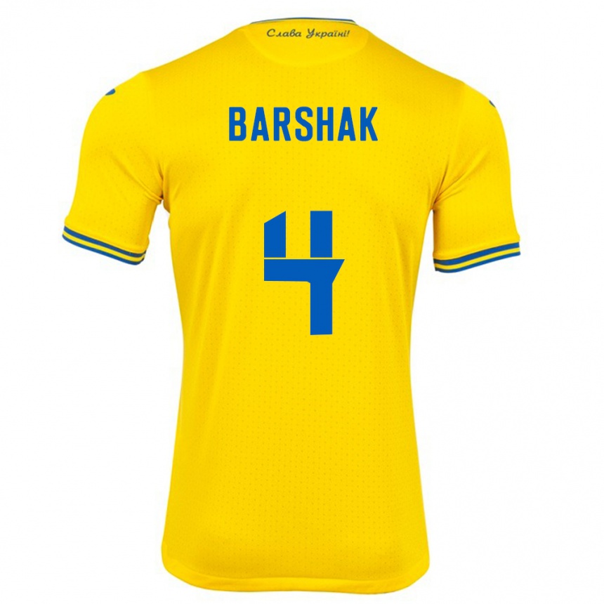 Gyermek Labdarúgás Ukrajna Maksym Barshak #4 Sárga Hazai Jersey 24-26 Mez Póló Ing