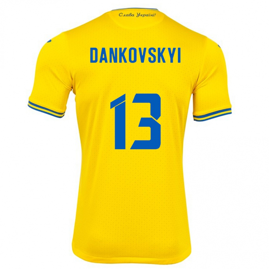 Gyermek Labdarúgás Ukrajna Yegor Dankovskyi #13 Sárga Hazai Jersey 24-26 Mez Póló Ing