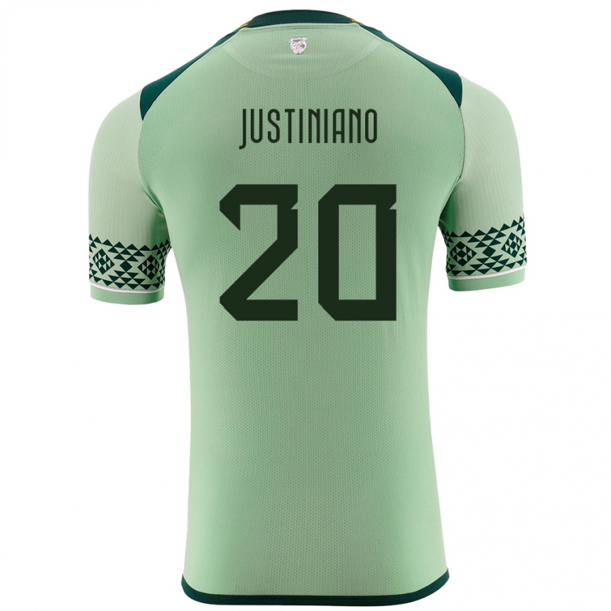 Gyermek Labdarúgás Bolívia Leonardo Justiniano #20 Világos Zöld Hazai Jersey 24-26 Mez Póló Ing