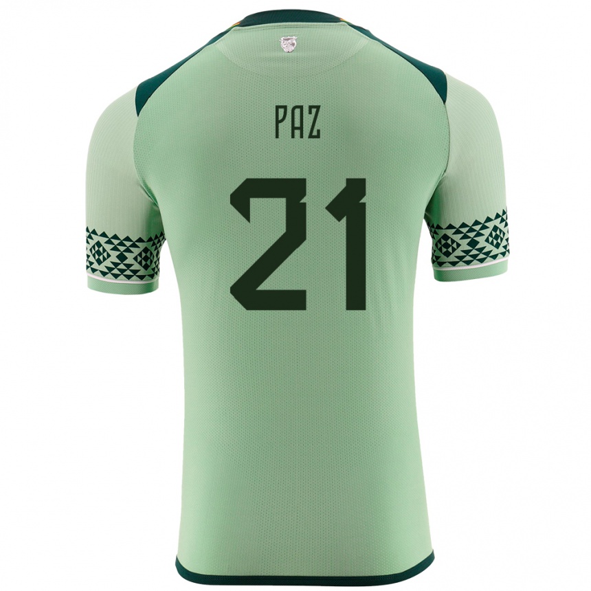 Gyermek Labdarúgás Bolívia Luis Paz #21 Világos Zöld Hazai Jersey 24-26 Mez Póló Ing