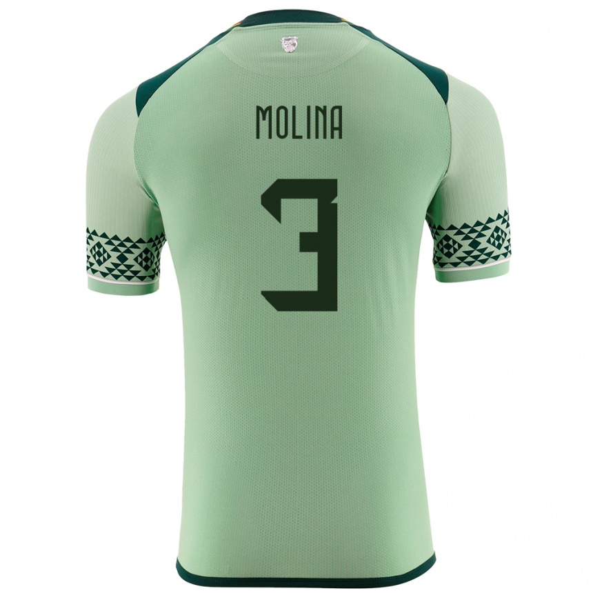 Gyermek Labdarúgás Bolívia Iván Molina #3 Világos Zöld Hazai Jersey 24-26 Mez Póló Ing