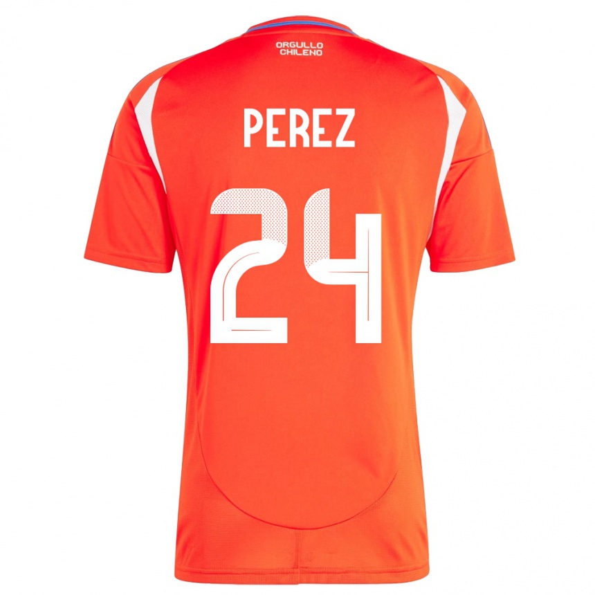 Gyermek Labdarúgás Chile César Pérez #24 Piros Hazai Jersey 24-26 Mez Póló Ing