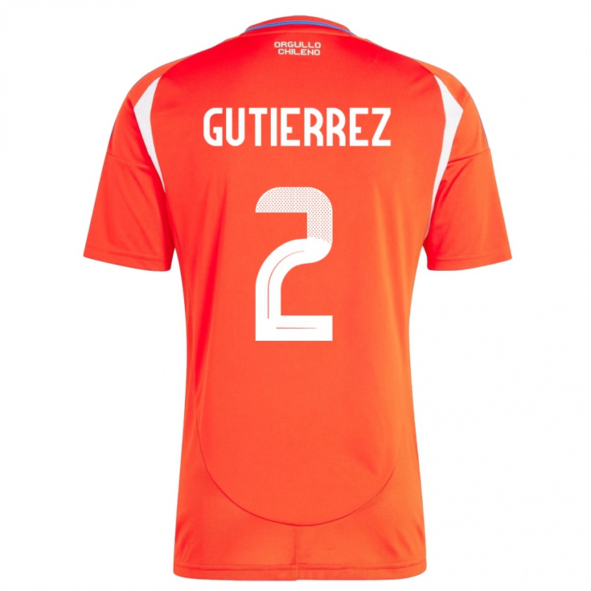 Gyermek Labdarúgás Chile Joaquín Gutiérrez #2 Piros Hazai Jersey 24-26 Mez Póló Ing