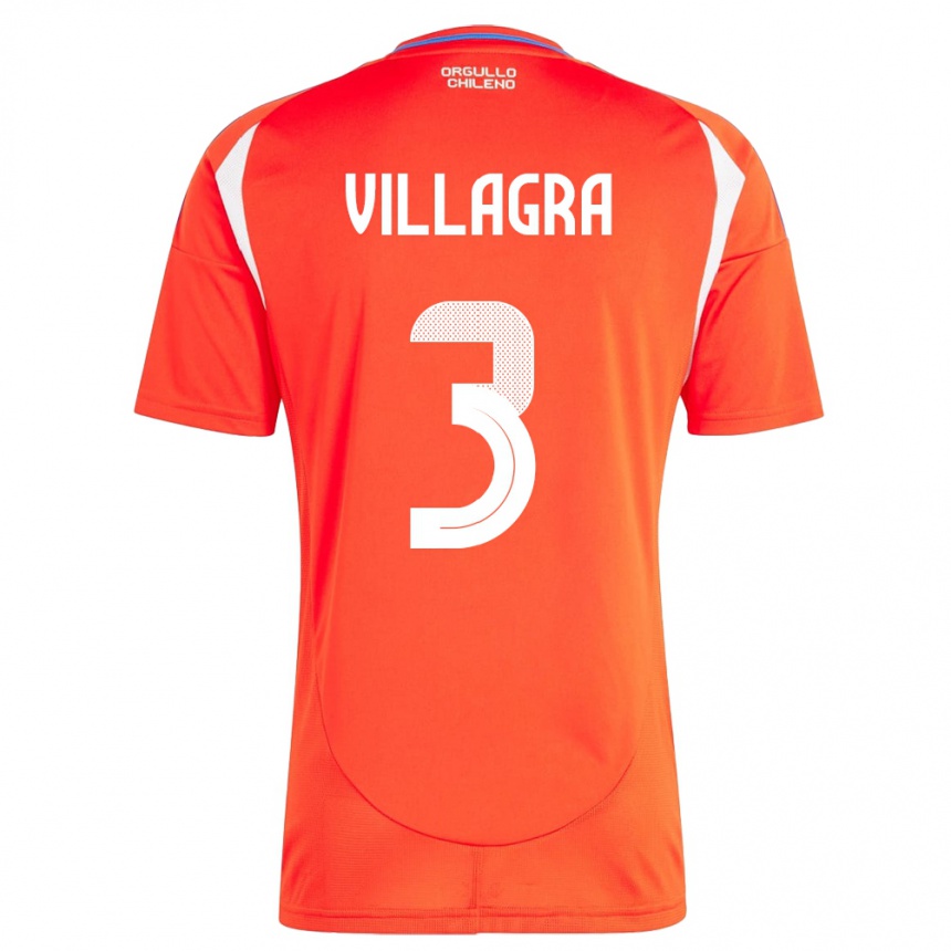 Gyermek Labdarúgás Chile Jonathan Villagra #3 Piros Hazai Jersey 24-26 Mez Póló Ing