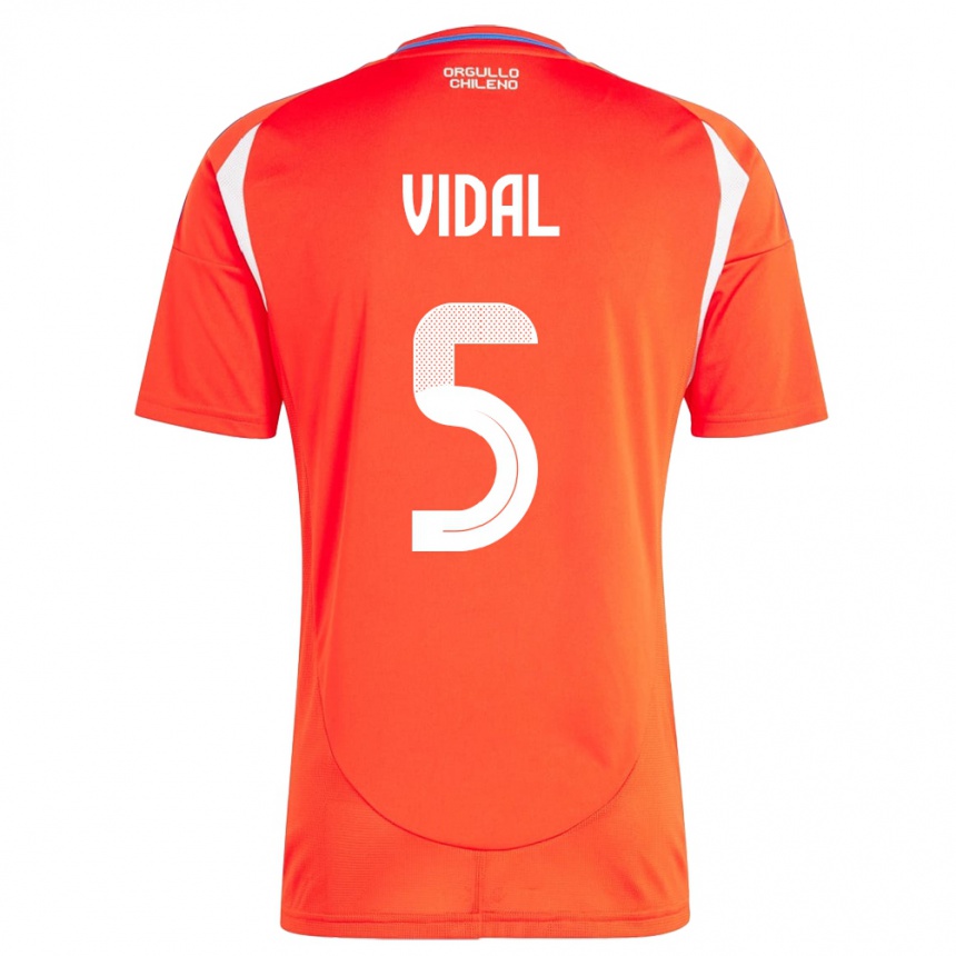 Gyermek Labdarúgás Chile Valentín Vidal #5 Piros Hazai Jersey 24-26 Mez Póló Ing