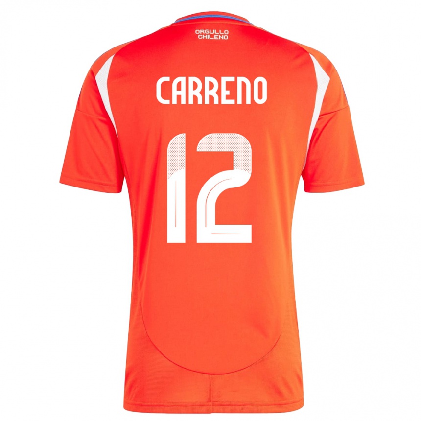 Gyermek Labdarúgás Chile Diego Carreño #12 Piros Hazai Jersey 24-26 Mez Póló Ing