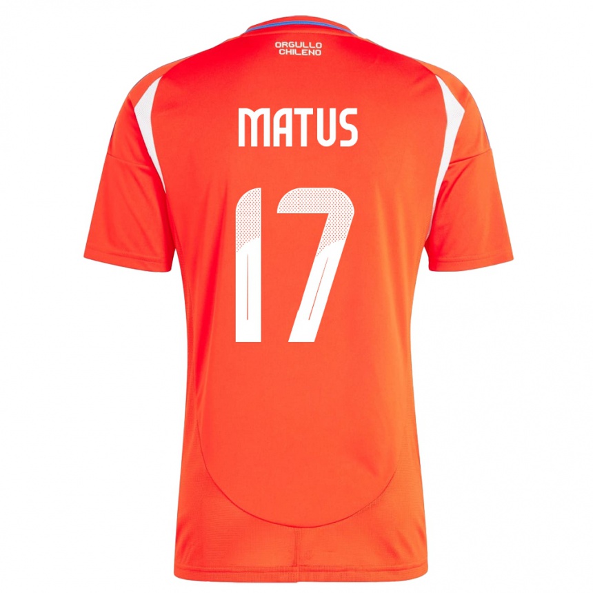 Gyermek Labdarúgás Chile Esteban Matus #17 Piros Hazai Jersey 24-26 Mez Póló Ing