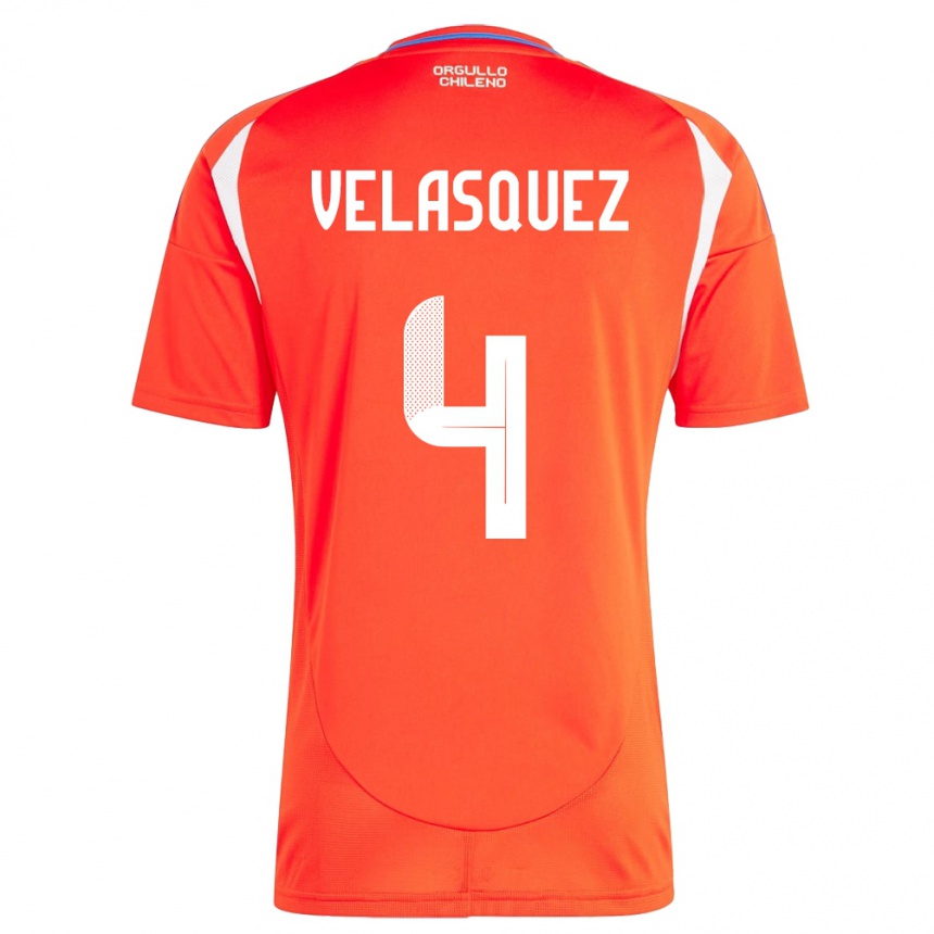 Gyermek Labdarúgás Chile Lucas Velásquez #4 Piros Hazai Jersey 24-26 Mez Póló Ing