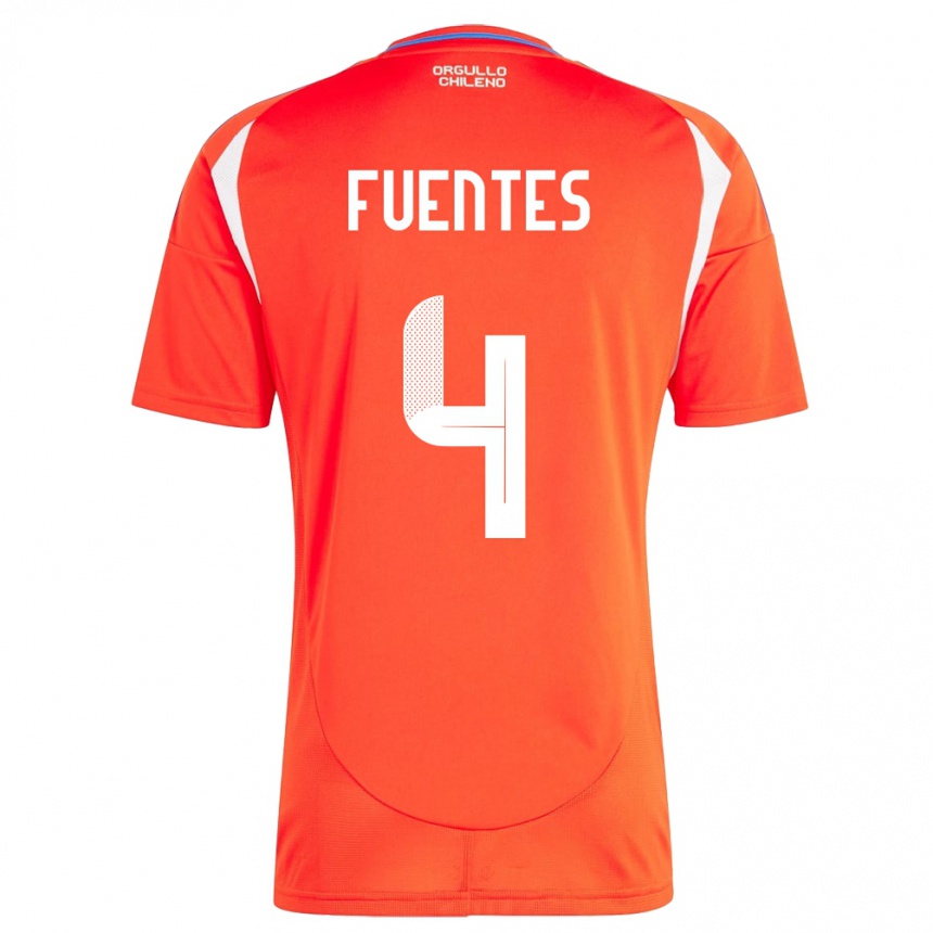 Gyermek Labdarúgás Chile Karen Fuentes #4 Piros Hazai Jersey 24-26 Mez Póló Ing