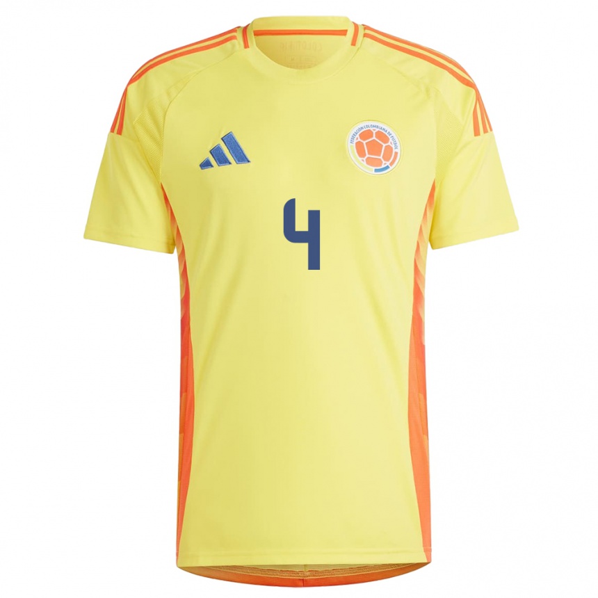 Gyermek Labdarúgás Kolumbia Diana Ospina #4 Sárga Hazai Jersey 24-26 Mez Póló Ing